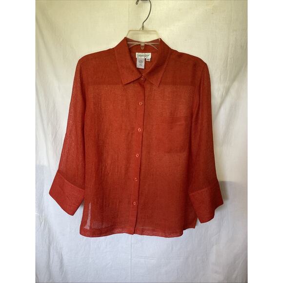 Coldwater Creek Orange Sheer Layering Gauze Button Up Shirt Size PM 3/4 Sleeves - Picture 15 of 16